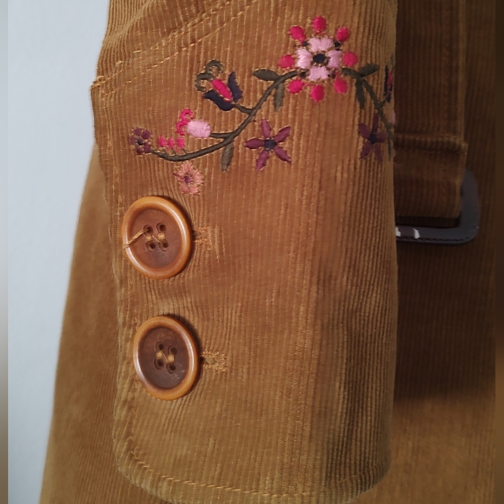 Vintage Corduroy Long Jacket Women Jean Basic Style 70s' Embroidery Size Medium - Picture 6 of 15
